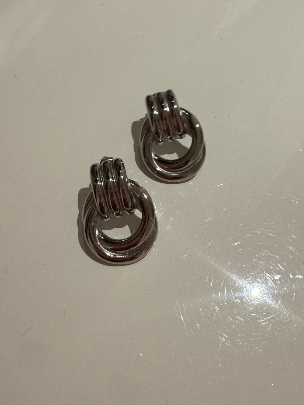 Silver Tone Double-Ring Drop Earrings